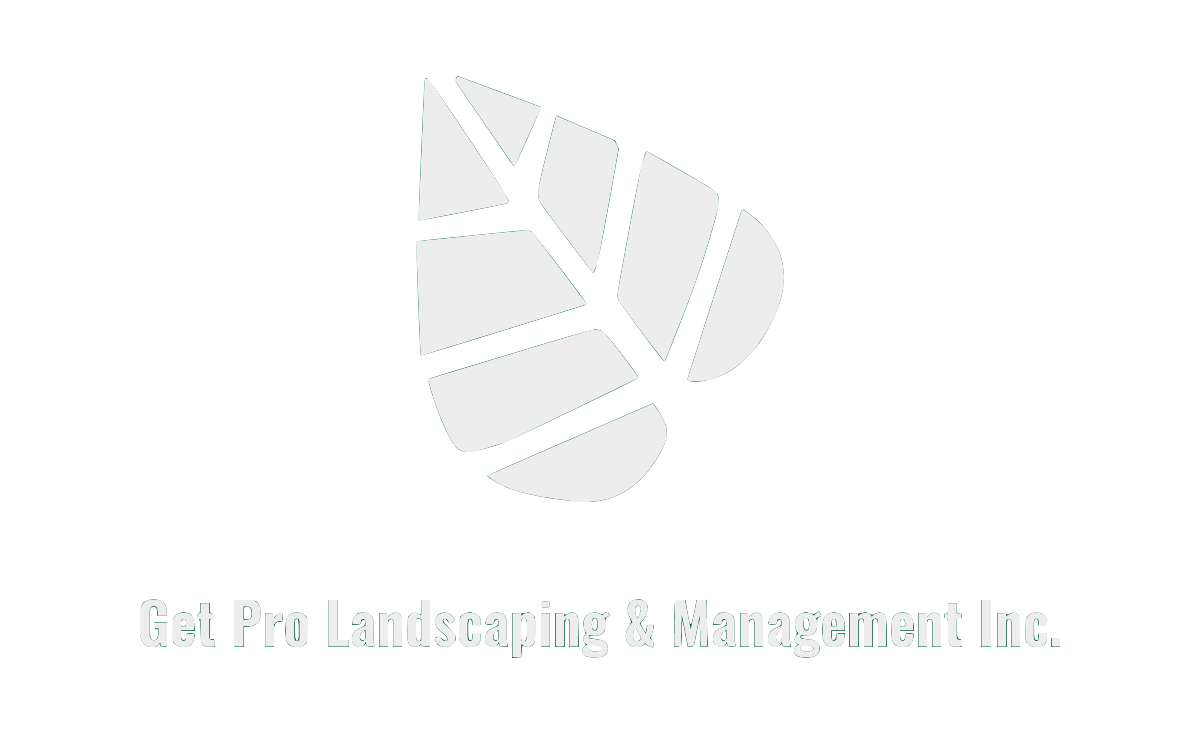 A white logo with a leaf on a white background.
