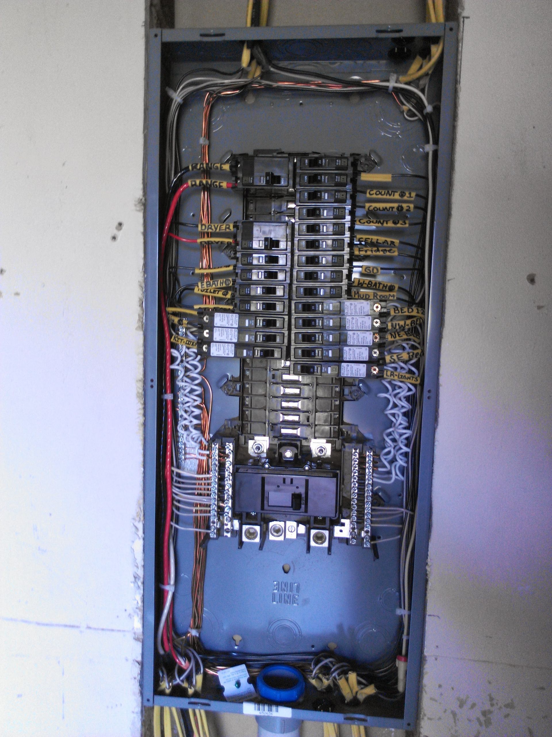 A very old electrical box with a lot of wires coming out of it