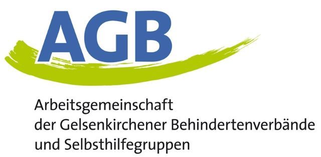 Logo der AGB Gelsenkirchen. Der blaue Schriftzug ist mit einem grünen Wischer unterlegt.