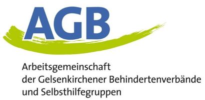 Logo der AGB Gelsenkirchen. Der blaue Schriftzug ist mit einem grünen Wischer unterlegt.