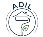 Logo ADIL con il profilo di una casa, una foglia verde e un bordo circolare blu.