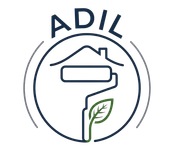 Logo ADIL con il profilo di una casa, una foglia verde e un bordo circolare blu.