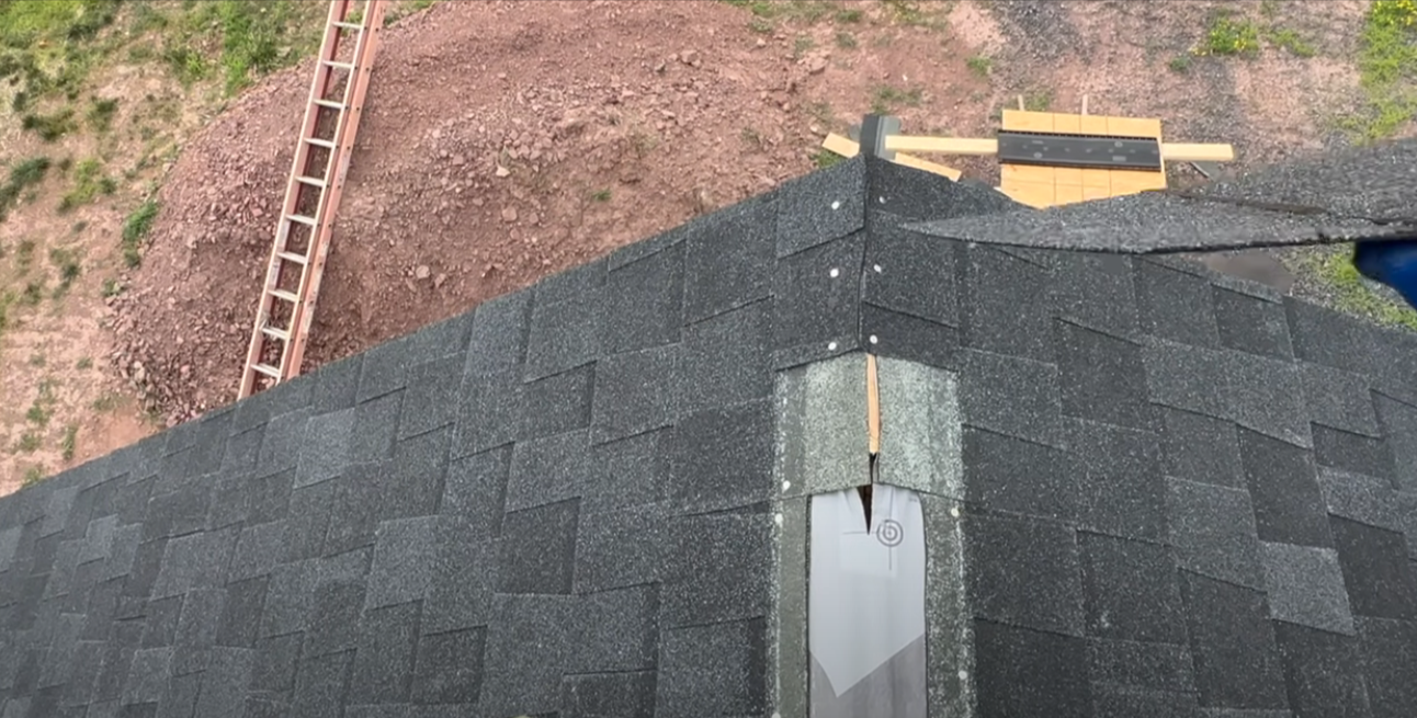 The garage roof is finished with shingles