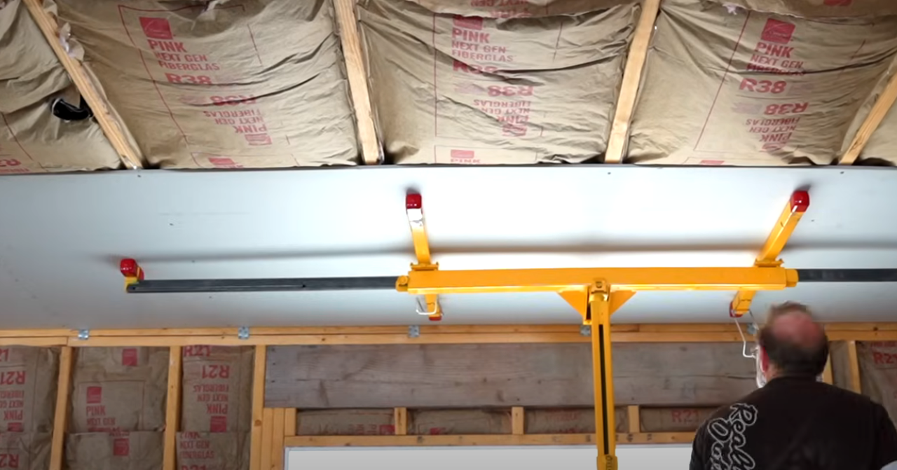 Garage build with drywall being installed