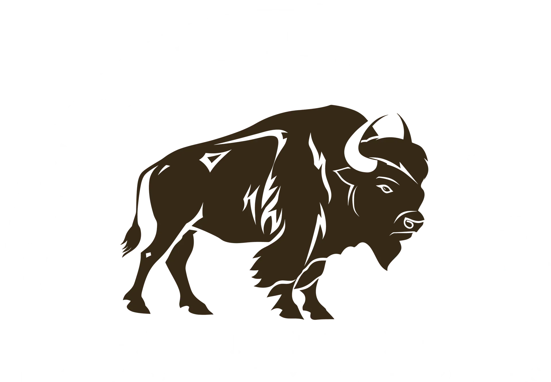 Brown buffalo silhouette with white highlights on a white background