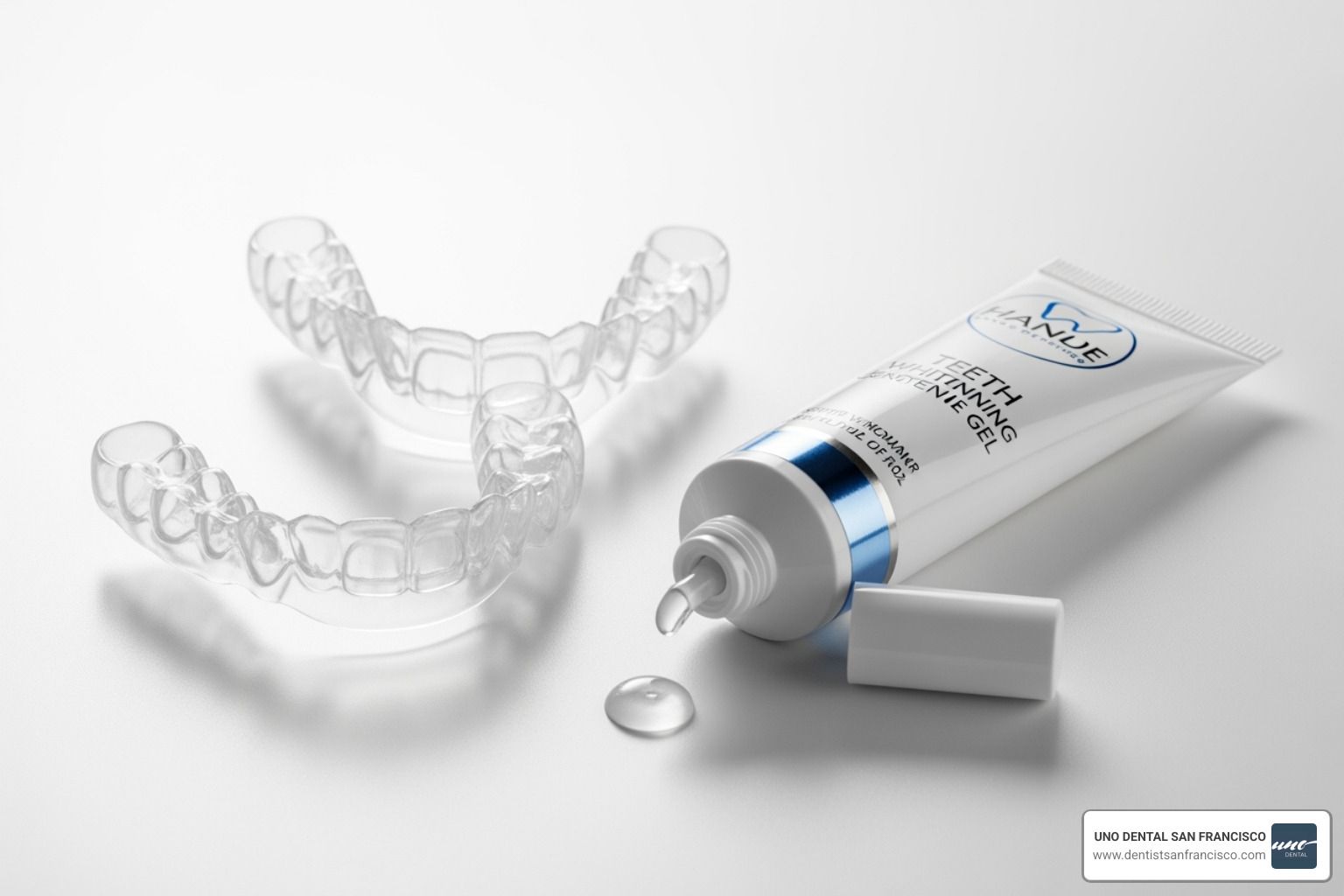 Tooth whitening tray with toothpaste tube on a white background