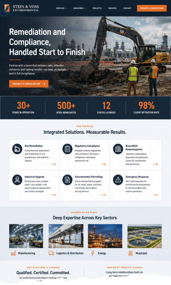 Environmental Consulting Firm Website for Stein & Voss