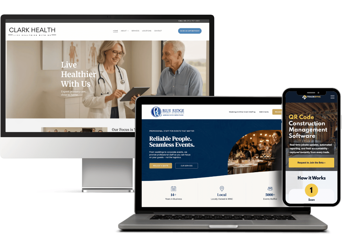 Duda web design examples by Bonfire Studio - healthcare website, event planning website, construction company website
