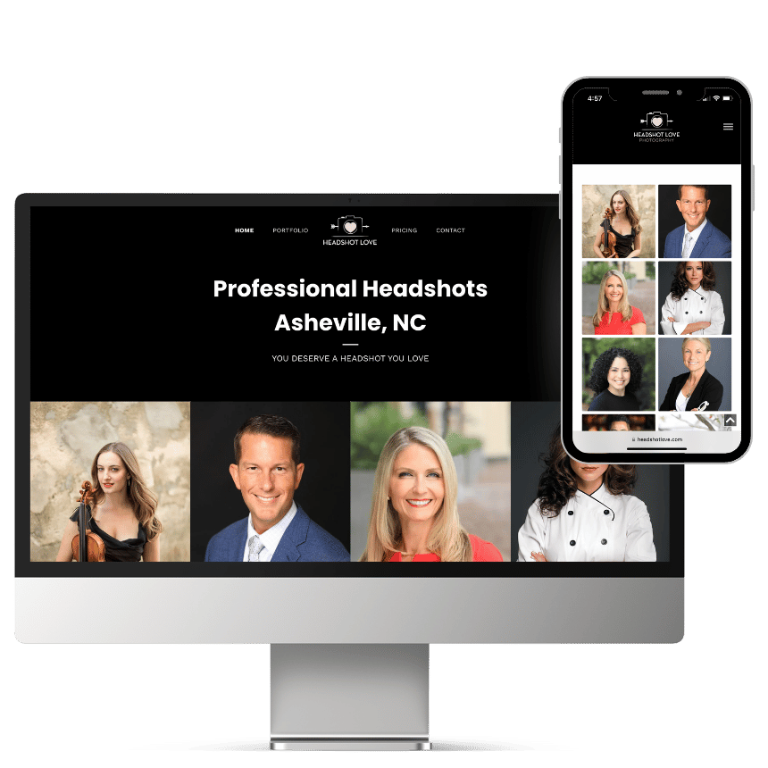 Screenshot of the Headshot Love Website designed by Bonfire Studio in Asheville