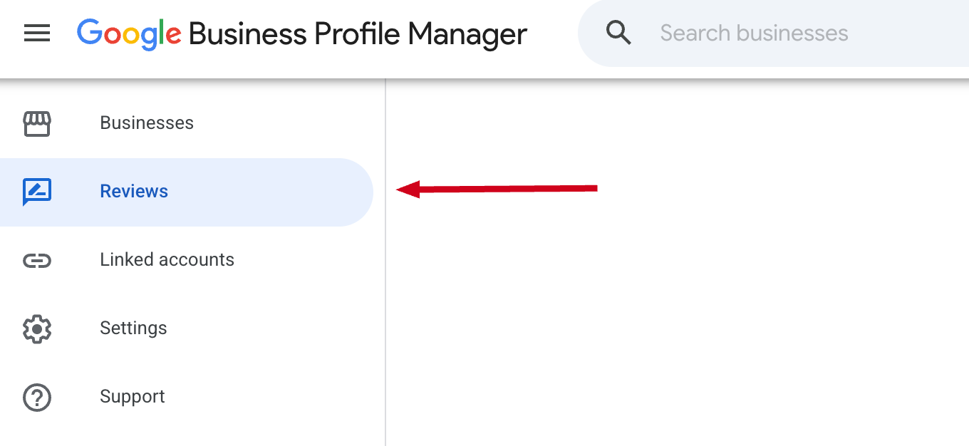 Shows the reviews menu item in Google Business Profile