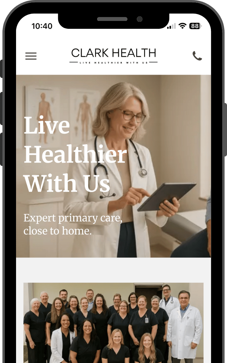 Responsive website screenshot for Clark Health primary care clinics.