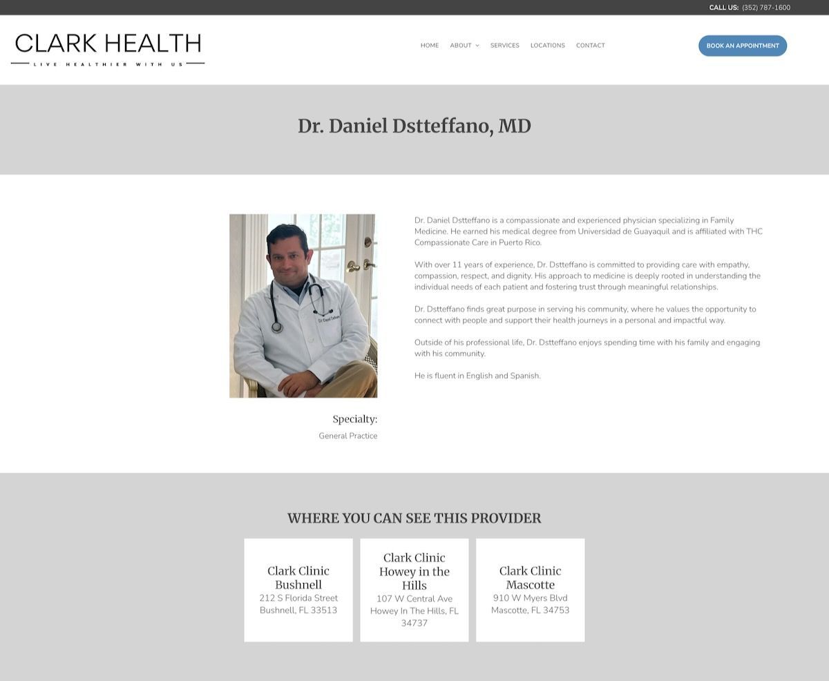 Provider page example for primary care clinic