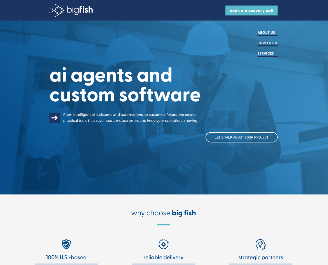 Homepage screenshot of a tech company website designed by Bonfire Studio