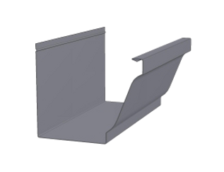 a gray metal gutter on a white background .