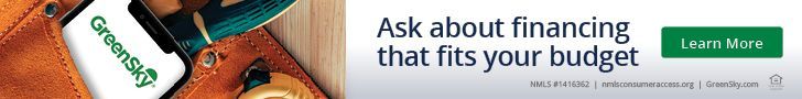 GreenSky ad: A phone with the GreenSky logo sits in a tool belt, promoting project financing. Jacksonville, FL — A1A Heat and Air Ad banner with a green “Learn More” button and text “Ask about financing that fits your budget”