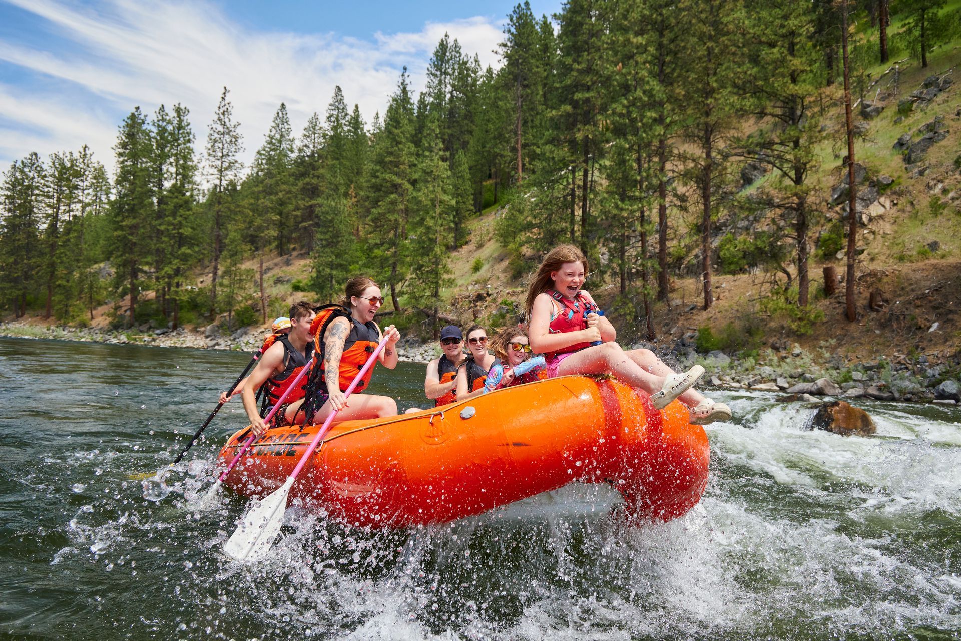 Family whitewater rafting on Payette River near Boise Idaho