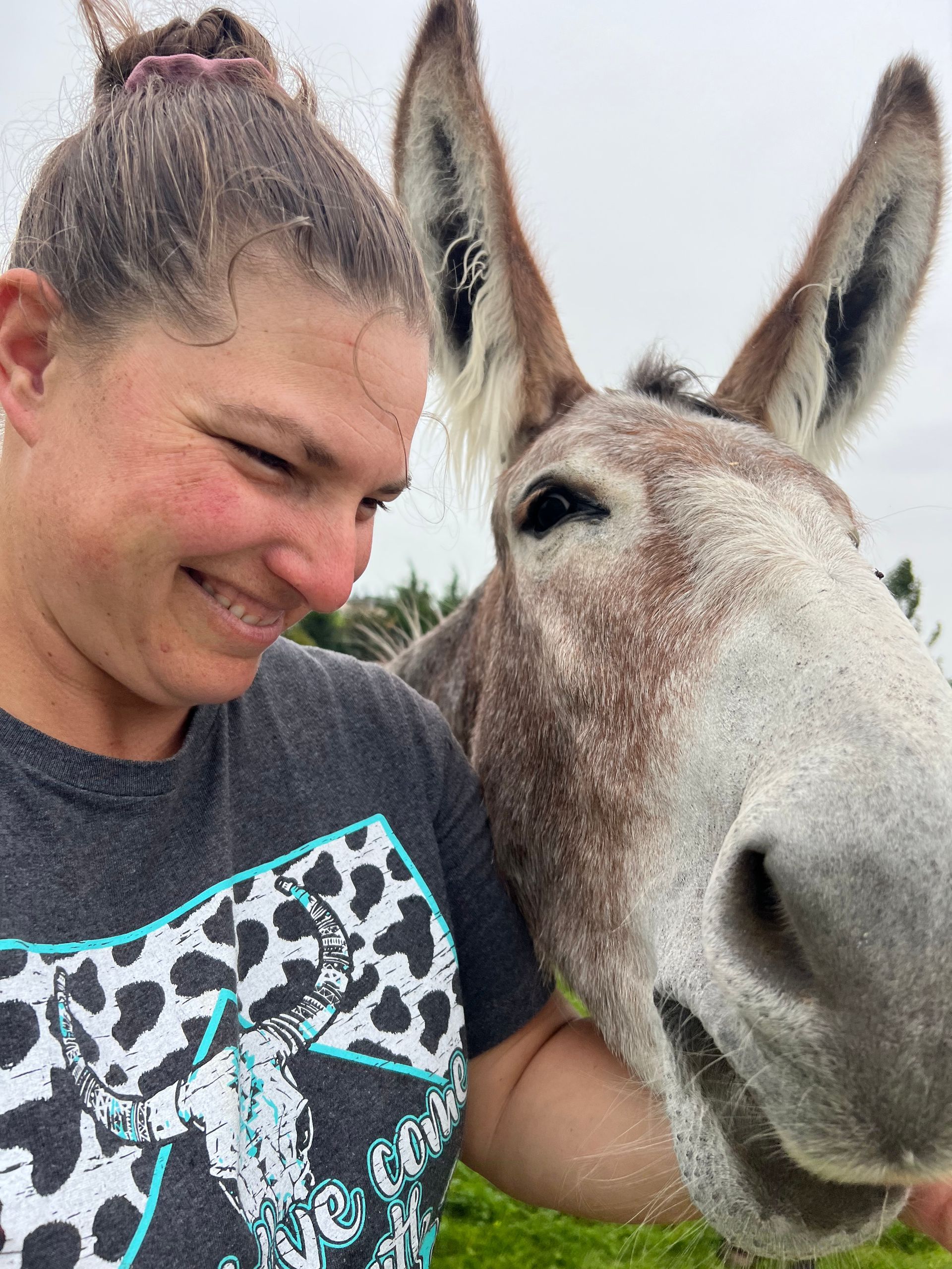 Staff member beside a donkey