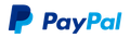 A blue and white paypal logo on a white background