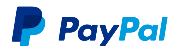 A blue and white paypal logo on a white background