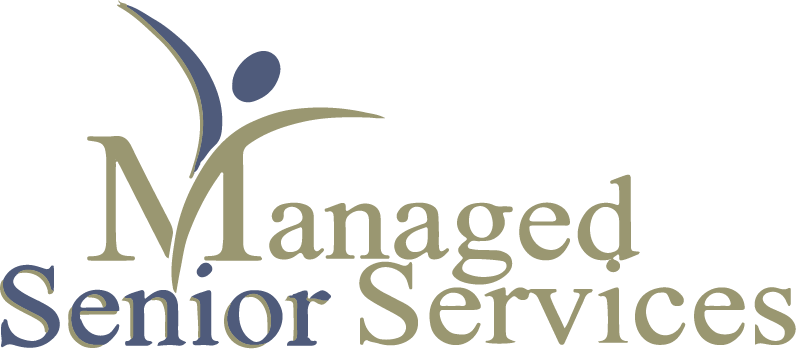 A logo for managed senior services with a person on it