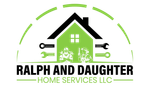 Logo for Ralph and Daughter Home Services LLC with green house and tools icon