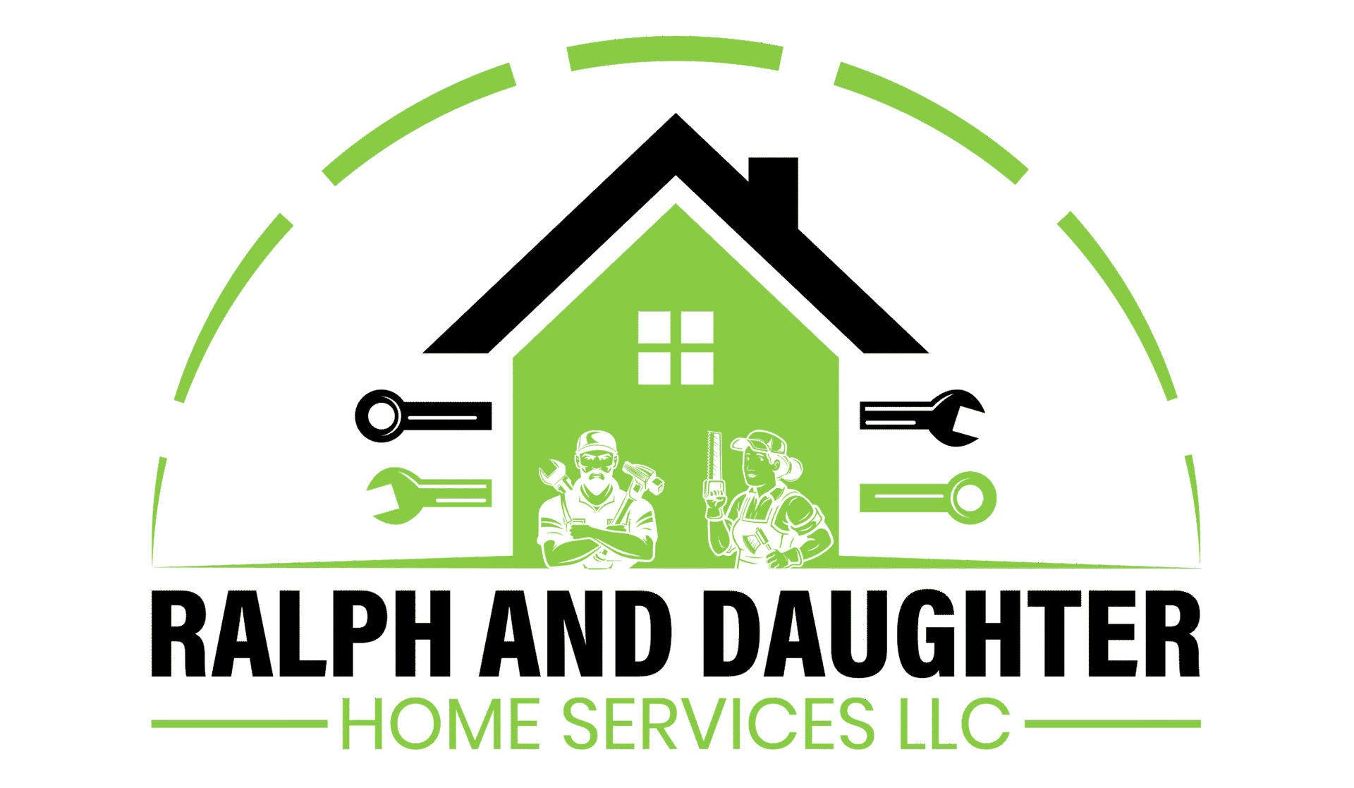 Logo for Ralph and Daughter Home Services LLC with green house and tools icon