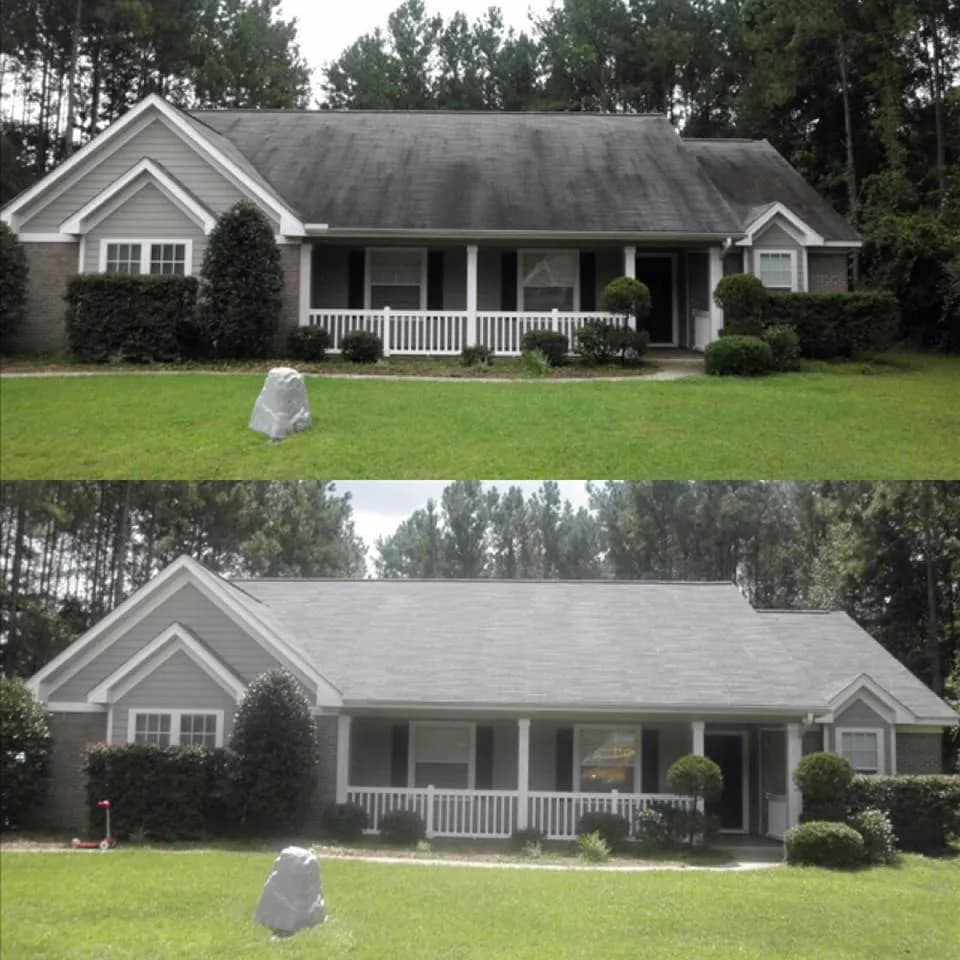 A picture of a house before and after being cleaned