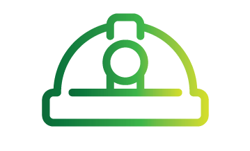 A green hard hat icon on a white background.