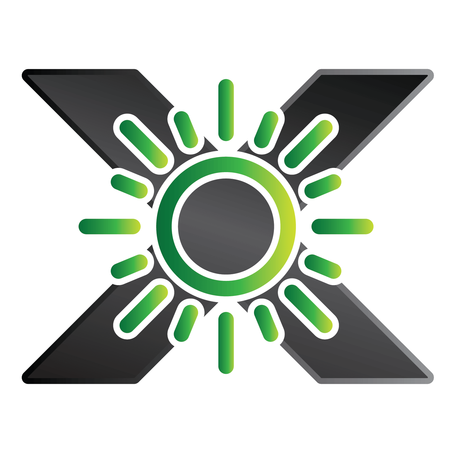 A black x with a green sun in the middle