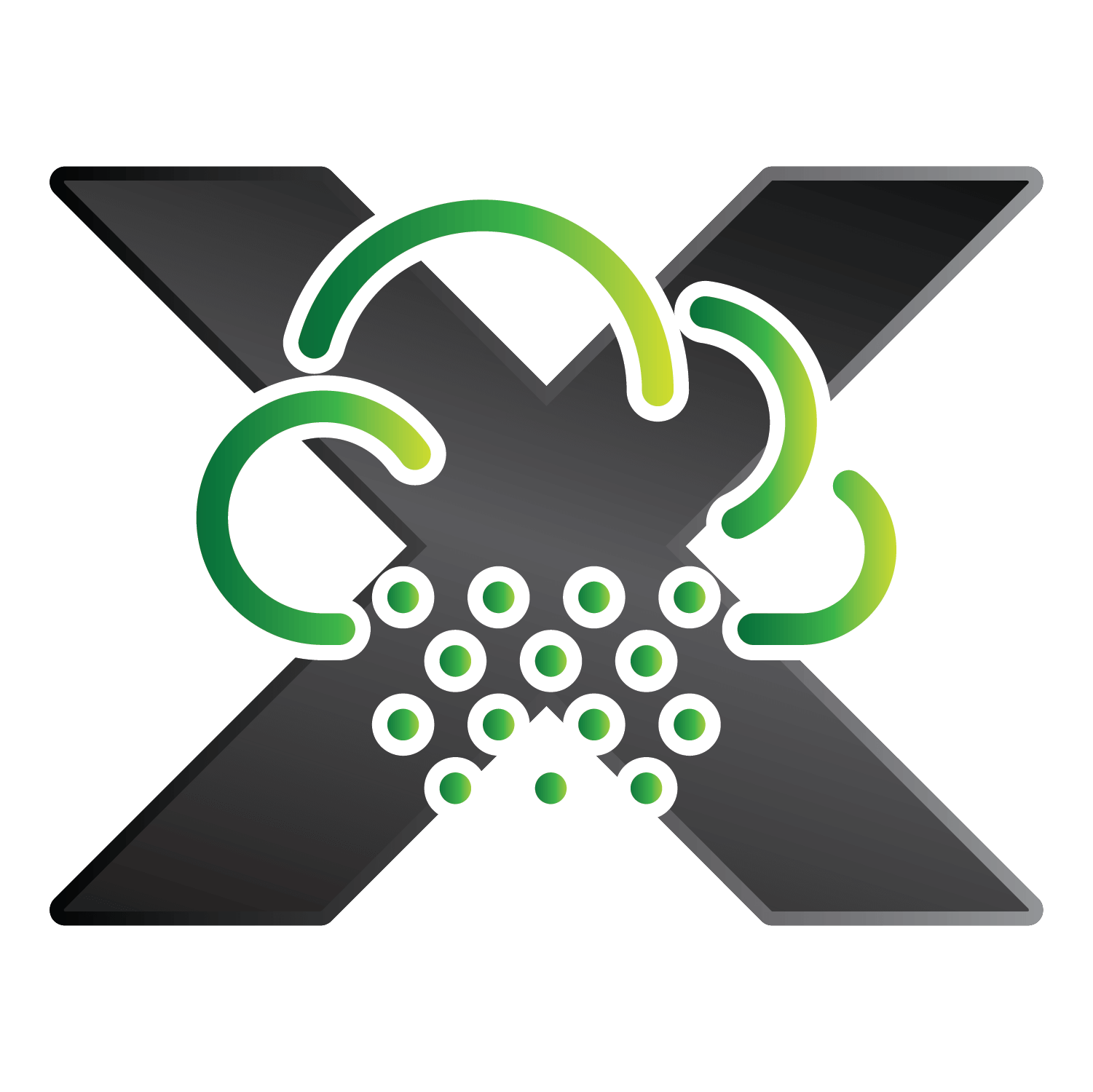 A green octopus is coming out of a black letter x.