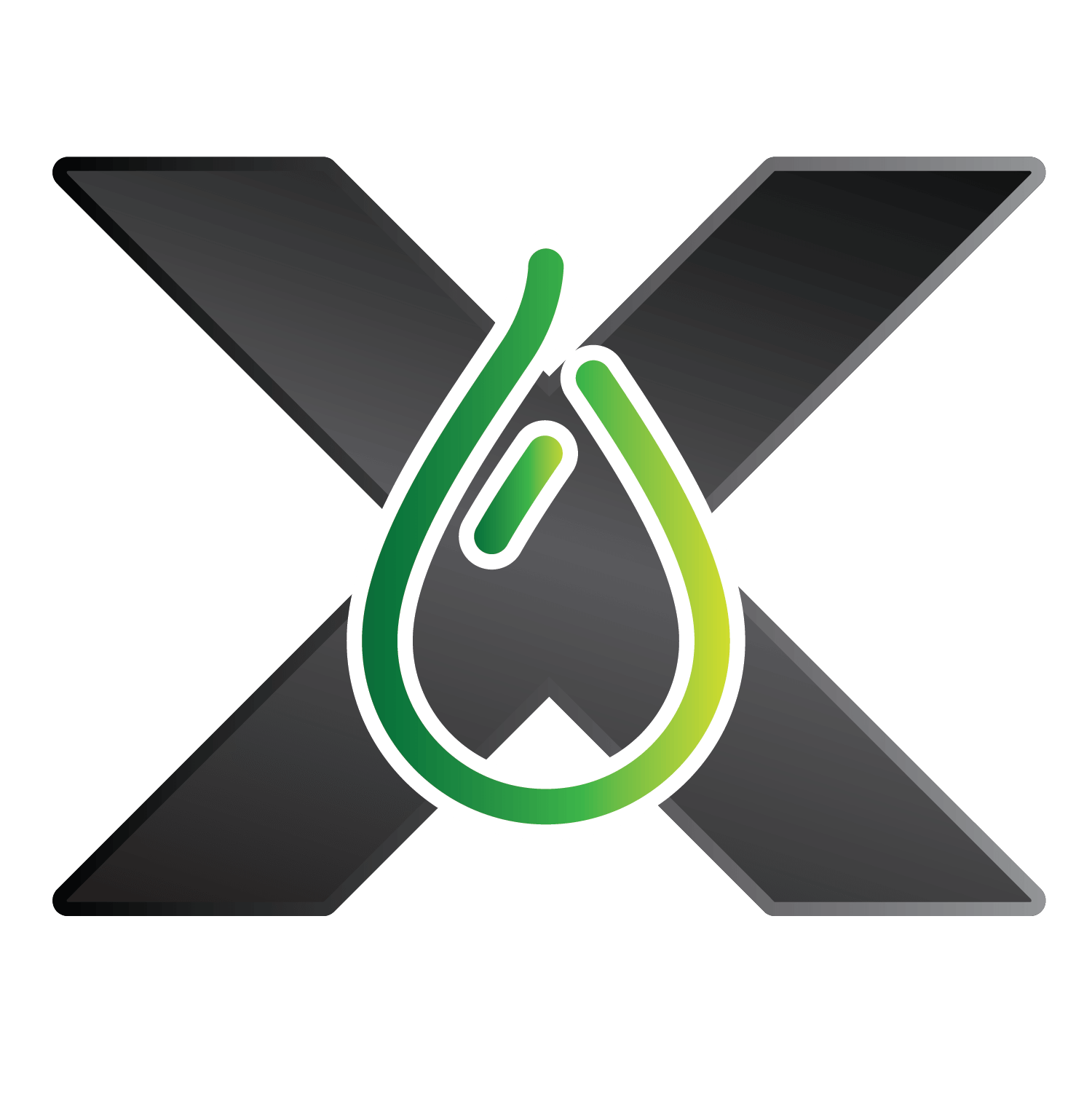 A black x with a green leaf in the middle.