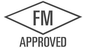 A logo that says fm approved on a white background.