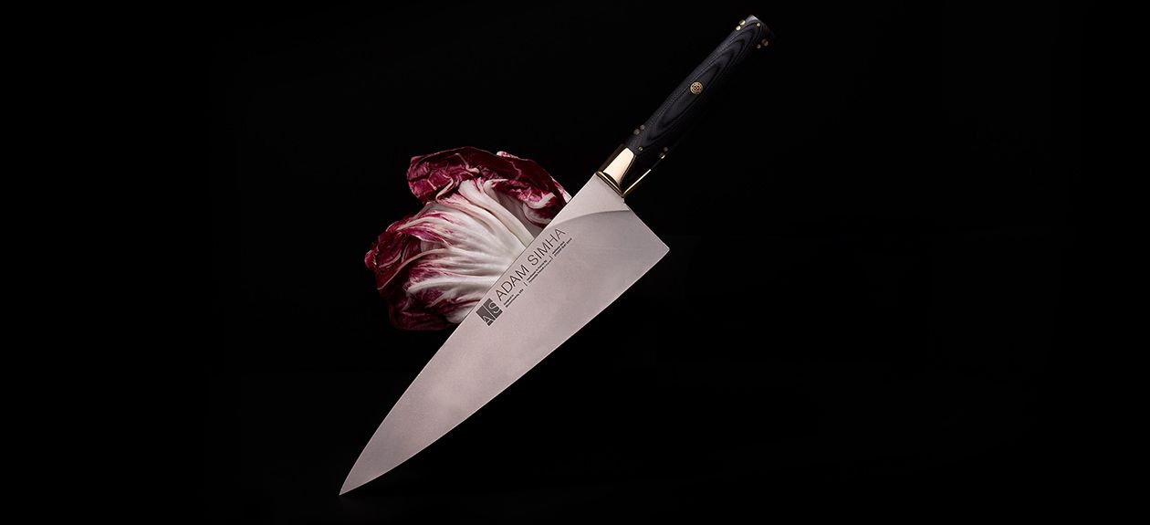 Adam Simha Chefs Knife Black Handle with Radicchio