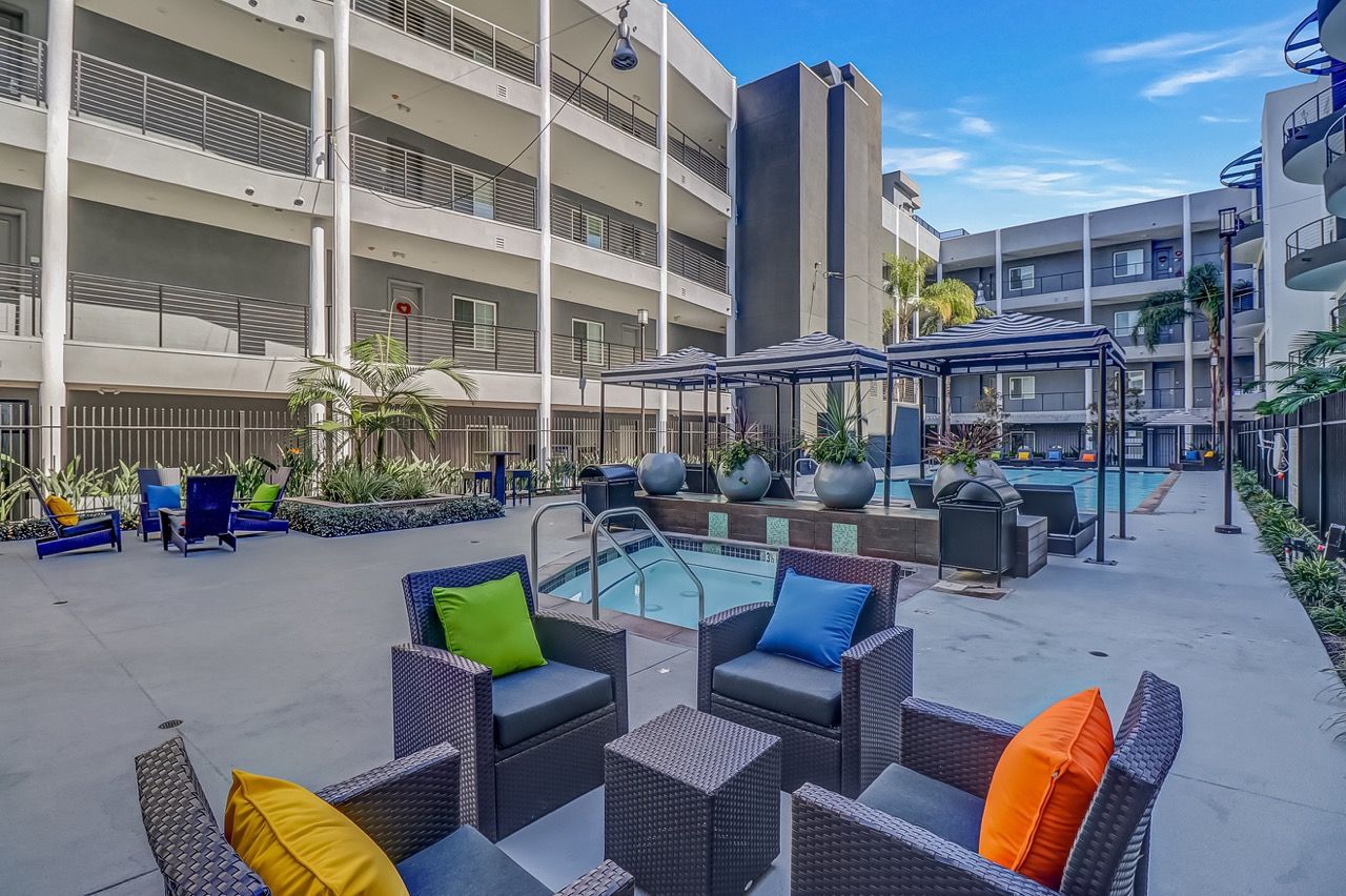 Axis swimming pool lounge area