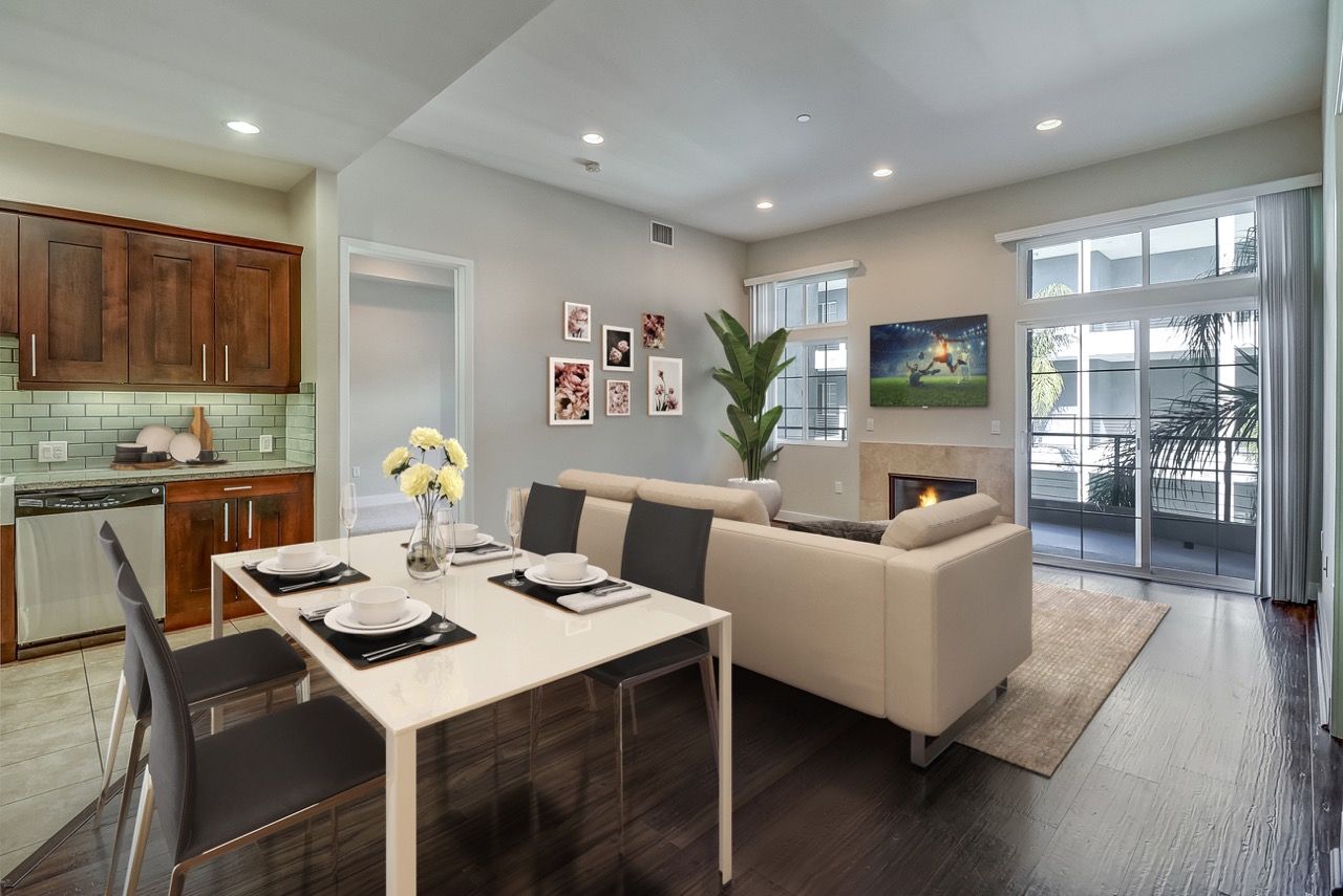 Axis furnished apartment dining and living room