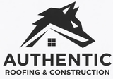 Authentic Roofing & Construction logo with a black house roof icon and bold text on a light background