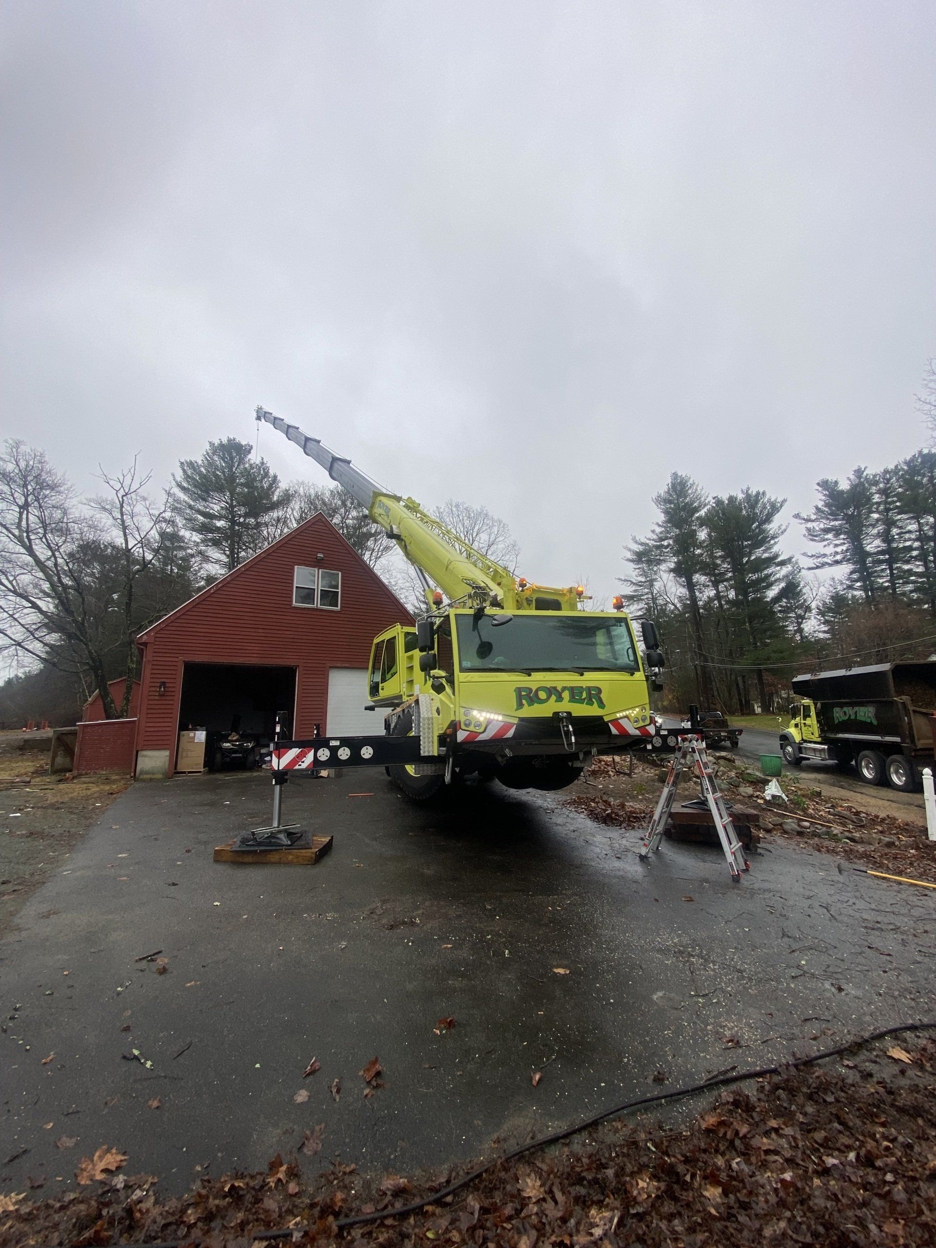 Working on Cutting Uprooted Tree  — Dedham, MA — Royer Tree Service Inc