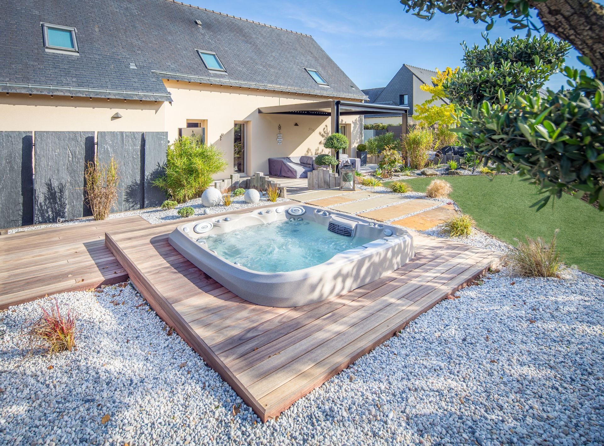 Hot tub outside the house