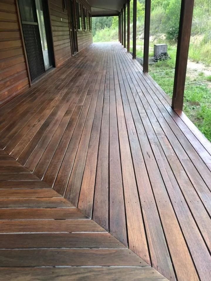 Wooden Deck With Angled Corner, Extending Into a Covered Porch — Alcando Renovations and Maintenance In Bobin, NSW
