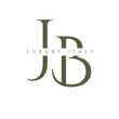 JB Luxury Italy logo in olive green with minimalist serif lettering on a white background