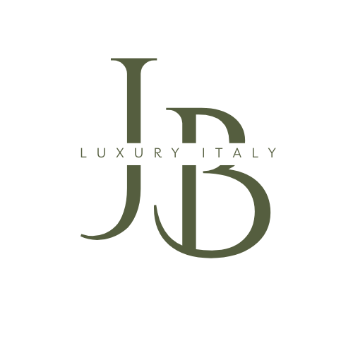 JB Luxury Italy logo in olive green with minimalist serif lettering on a white background