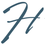 A stylized, dark teal, cursive letter H on a plain white background.