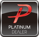 A platinum dealer logo with a red letter p on a black background
