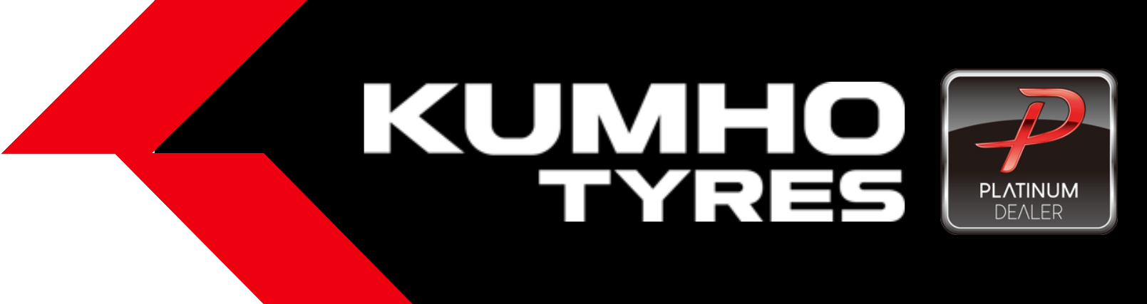 A black and red logo for kumho tyres