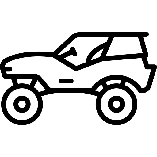 Black outline icon of an off-road buggy vehicle.