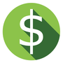 Green circle with white dollar sign and dark green shadow, representing money or finance