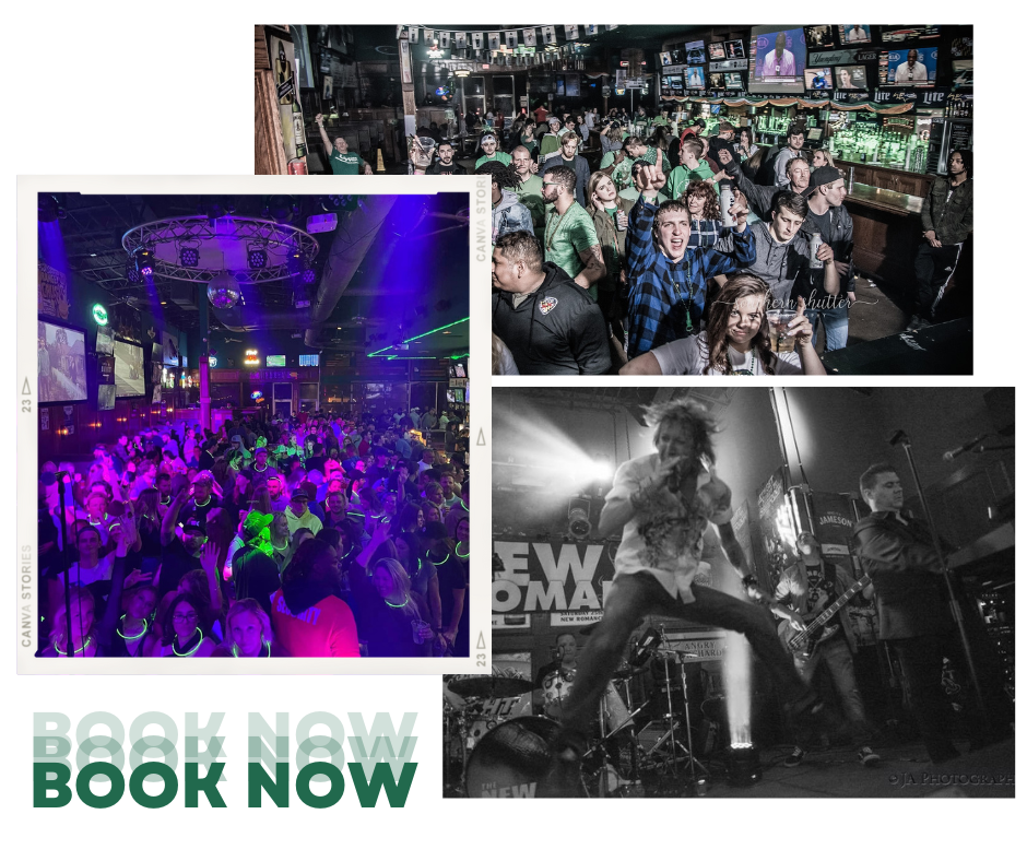 A collage of photos shows a crowd of people and a man playing a guitar.