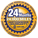 NAPA Auto Care warranty badge: 24 months, 24,000 miles, nationwide.