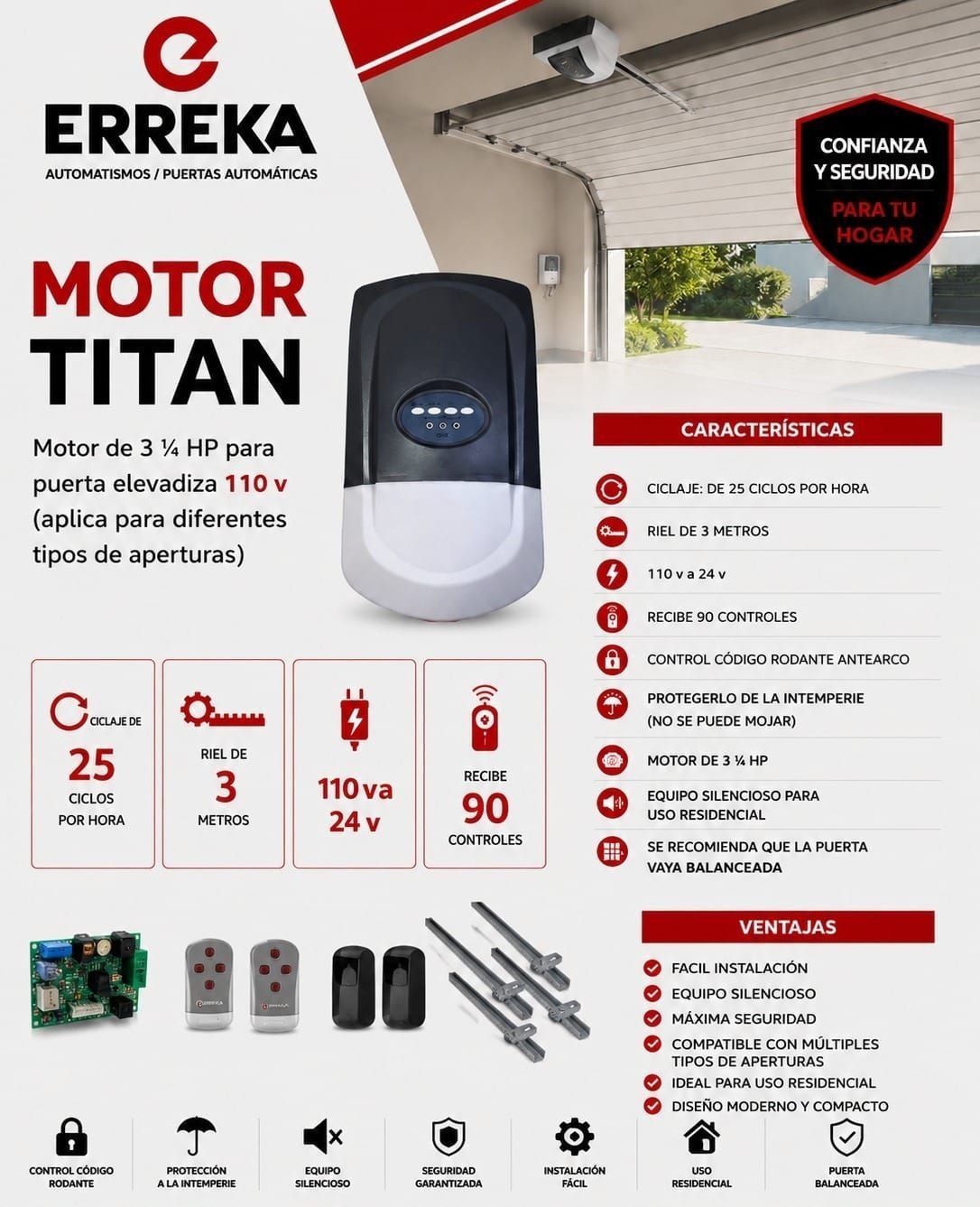 Anuncio del abridor de puerta de garaje ERREKA Motor Titan
