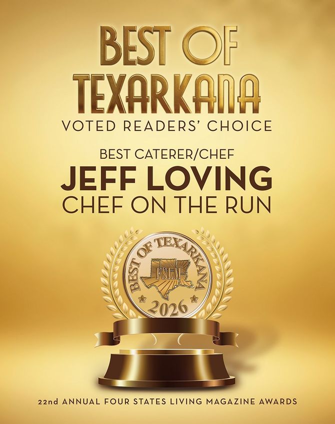 Gold award poster for Best of Texarkana, featuring Jeff Loving, Chef on the Run.